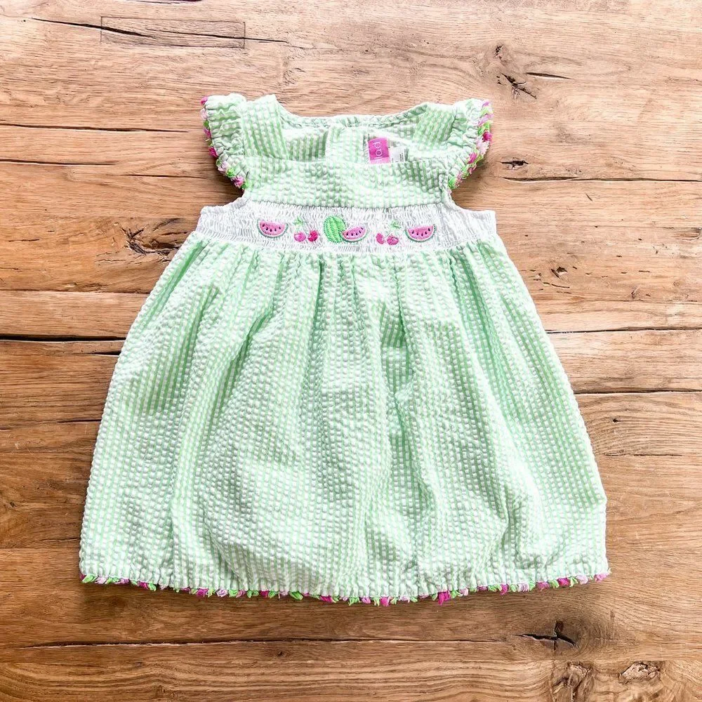 Embroidered Watermelon Seersucker Dress, Size 6